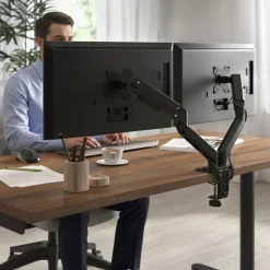 Braccio monitor doppio con molla a gas, per 2 schermi