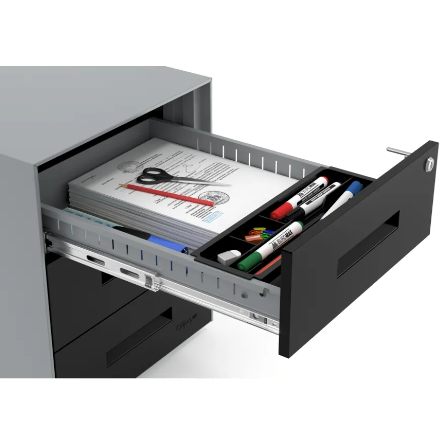 Cassettiera da ufficio Block, 3 cassetti, struttura in alluminio, frontali in metallo