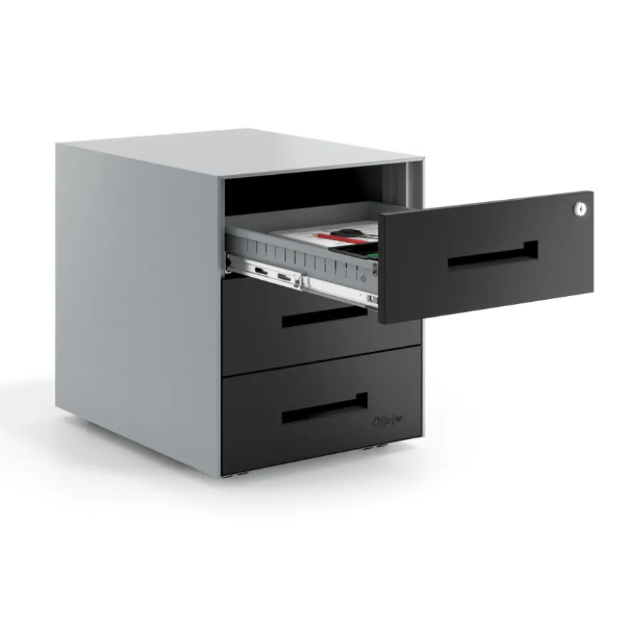 Cassettiera da ufficio Block, 3 cassetti, struttura in alluminio, frontali in metallo