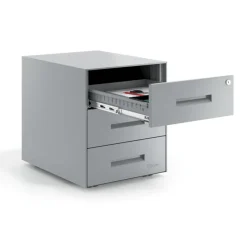 Cassettiera da ufficio Block, 3 cassetti, struttura in alluminio, frontali in metallo