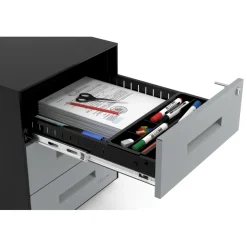 Cassettiera ufficio Block, 3 cassetti, struttura nera, frontali in metallo