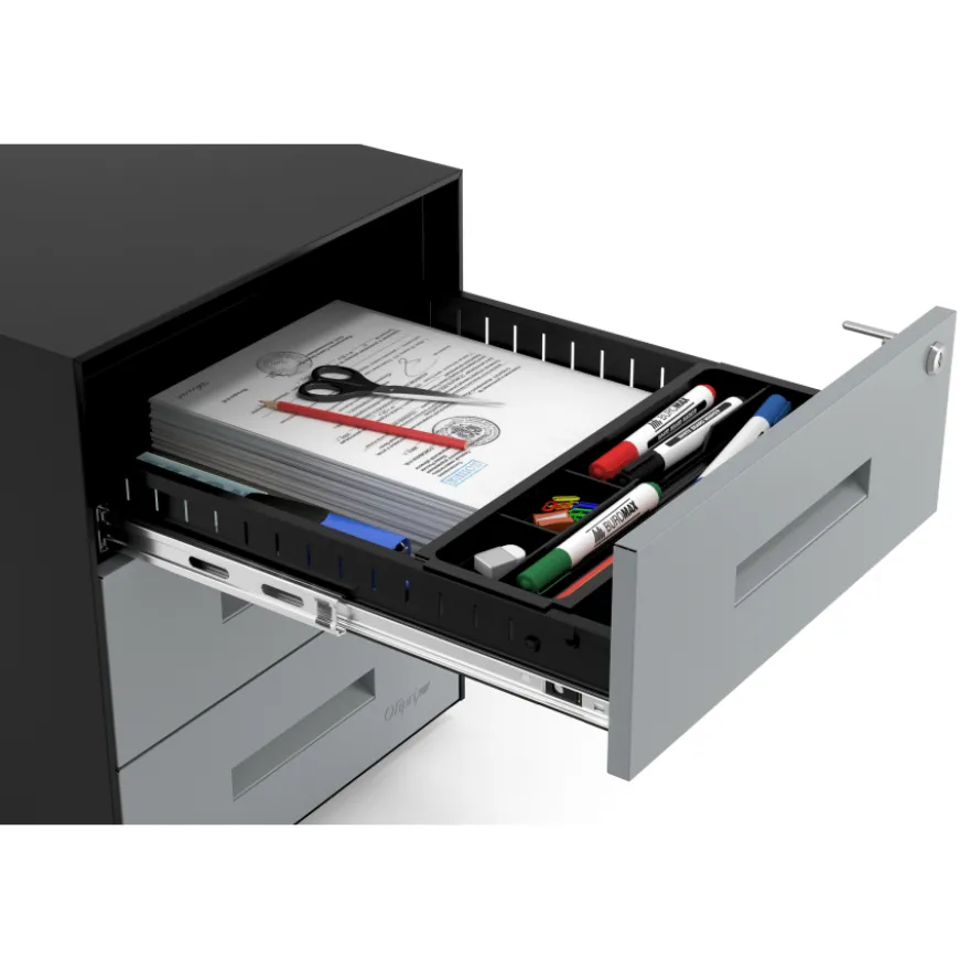 Cassettiera ufficio Block, 3 cassetti, struttura nera, frontali in metallo