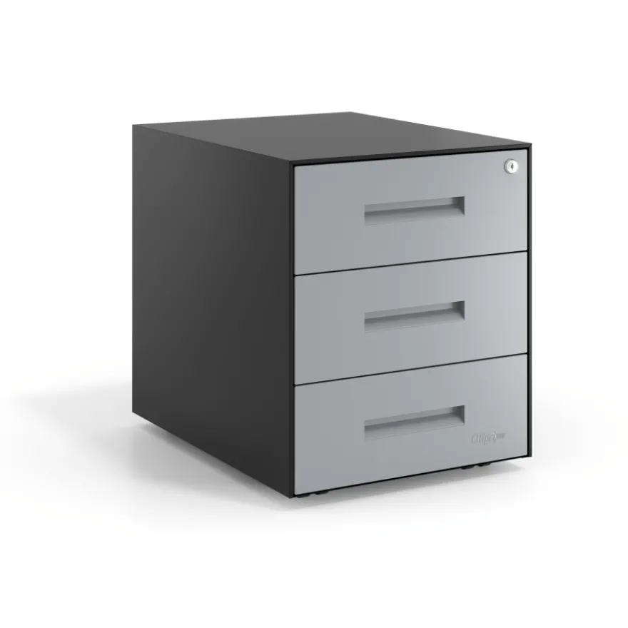 Cassettiera ufficio Block, 3 cassetti, struttura nera, frontali in metallo