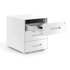 Cassettiera ufficio Block, 3 cassetti, struttura bianca, frontali in metallo