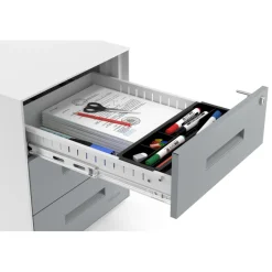 Cassettiera ufficio Block, 3 cassetti, struttura bianca, frontali in metallo