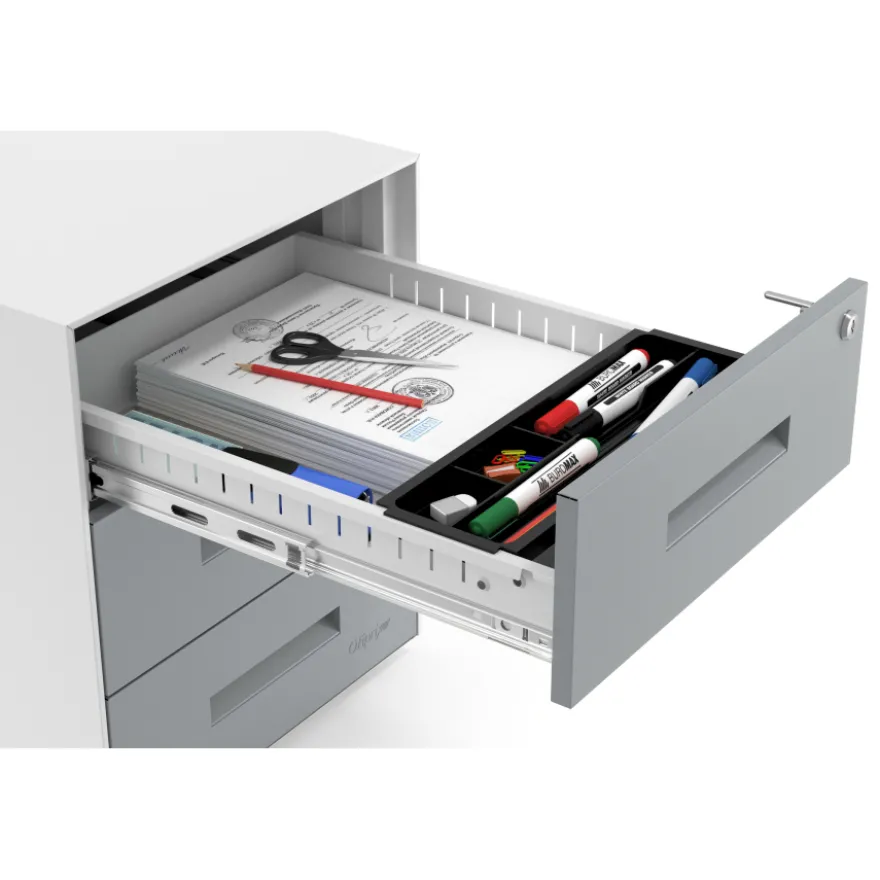 Cassettiera ufficio Block, 3 cassetti, struttura bianca, frontali in metallo