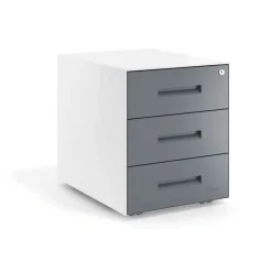 Cassettiera ufficio Block, 3 cassetti, struttura bianca, frontali in metallo
