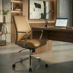 Poltrona da Ufficio Belfast con schienale basso, braccioli alluminio, ecopelle