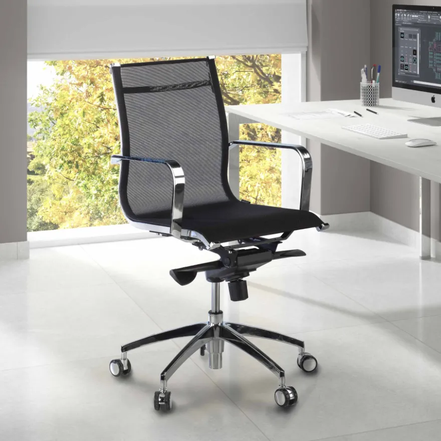 Poltrona da ufficio design Brenton in rete, schienale basso