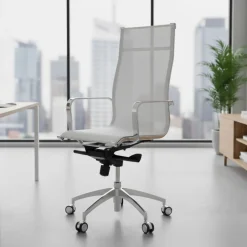 Poltrona da ufficio design Brenton in rete, schienale alto