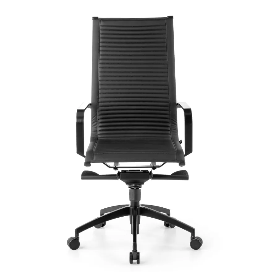 Poltrona da ufficio design Brenton, schienale alto, struttura nera, ecopelle