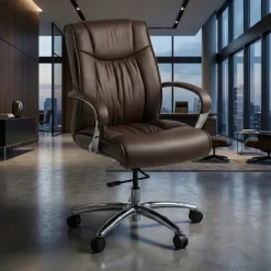 Poltrona ufficio Atlanta schienale basso, pelle naturale
