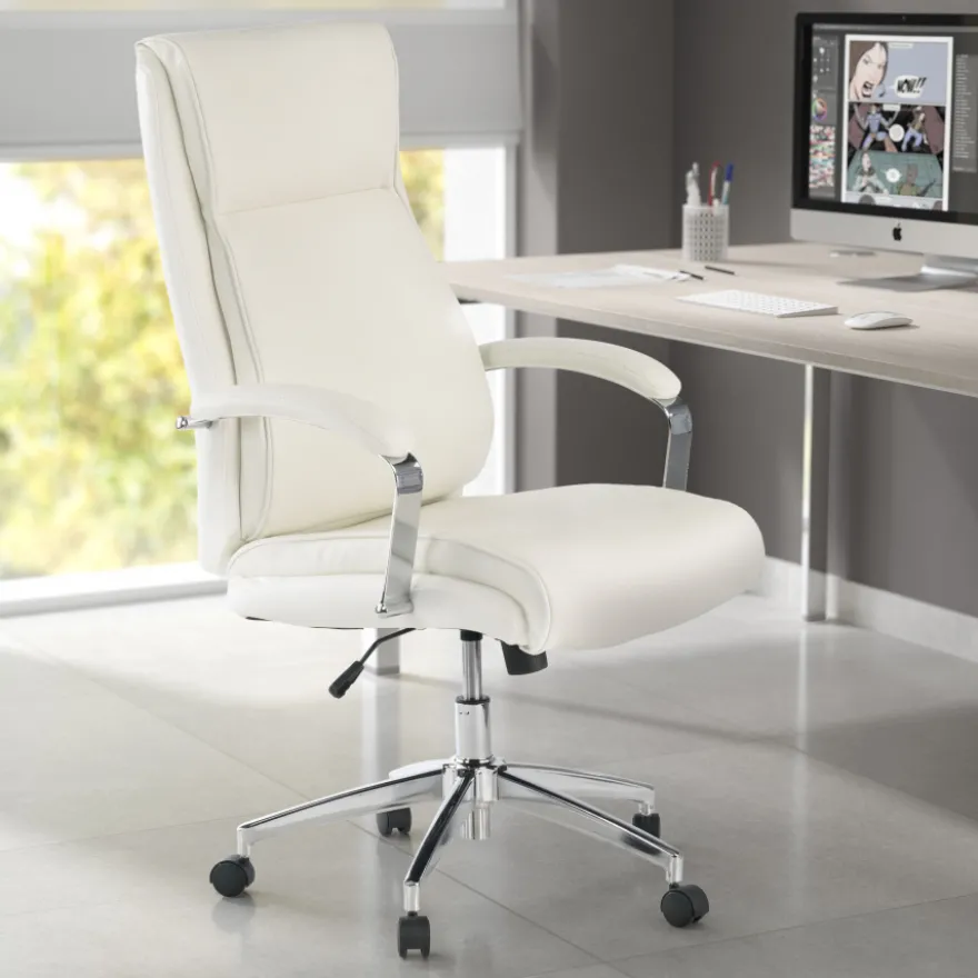 Poltrona Ufficio Counter, resistente fino a 150 kg, acciaio e pelle