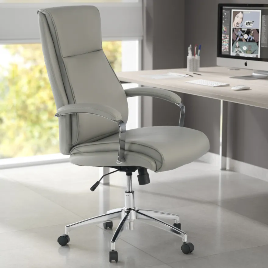 Poltrona Ufficio Counter, resistente fino a 150 kg, acciaio e pelle