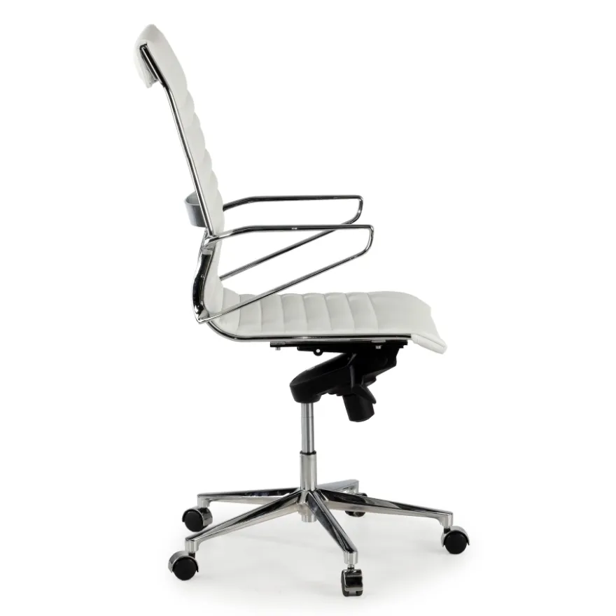 Poltrona Ufficio design Cagliari, schienale alto, pelle naturale