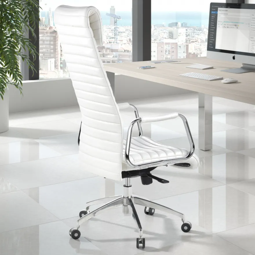 Poltrona ufficio design Tower, poggiatesta, pelle