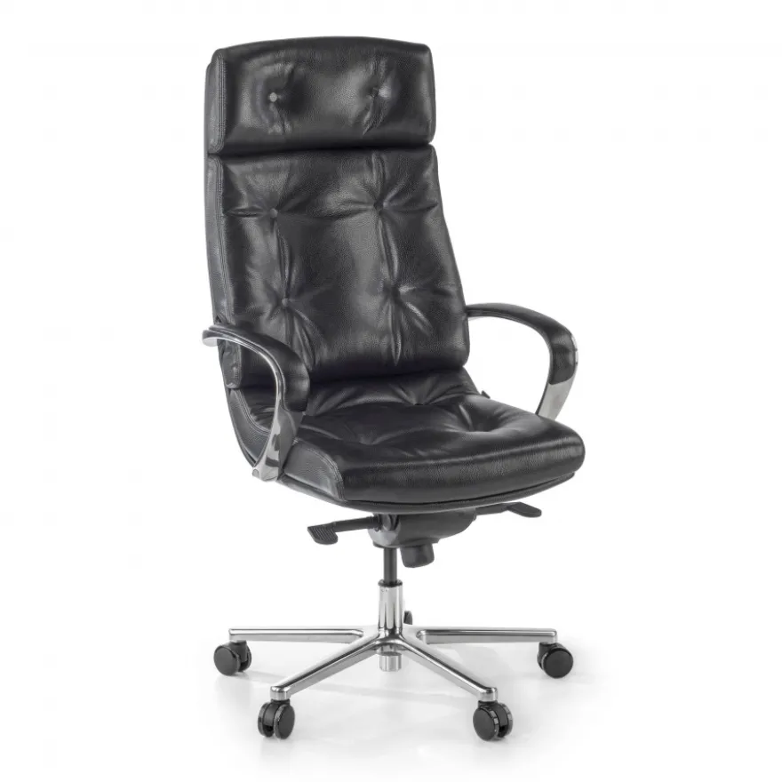Poltrona ufficio Windsor, pelle naturale, rivestimento trapuntato