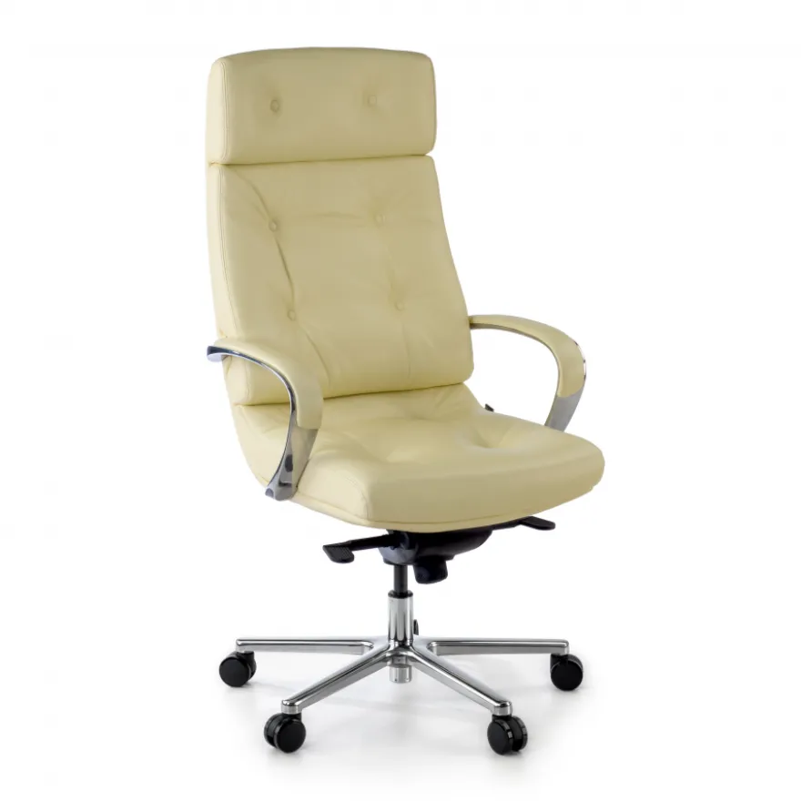 Poltrona ufficio Windsor, pelle naturale, rivestimento trapuntato