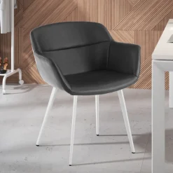 Poltroncina ufficio Ores, Gambe nere, Confortevole, Pelle