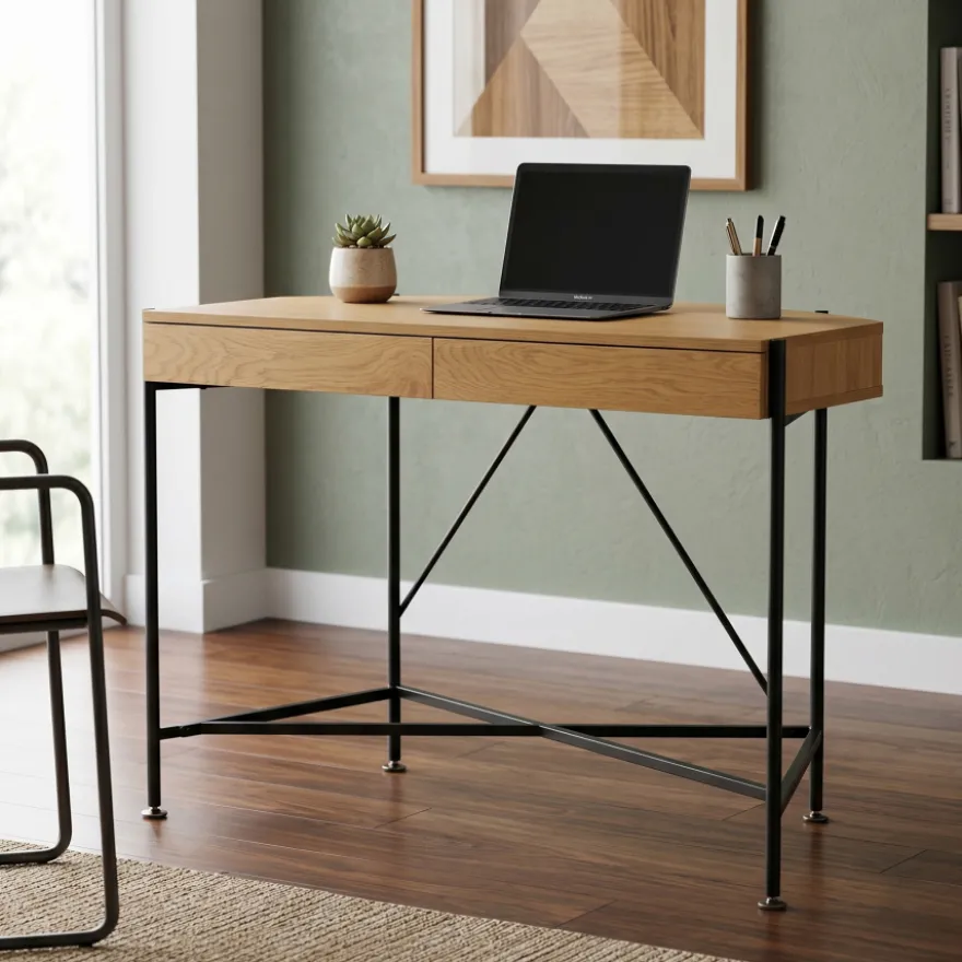 Scrivania Computer Calypso in legno, con gambe in acciaio