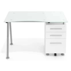 Scrivania con cassetti Strong, superficie in vetro