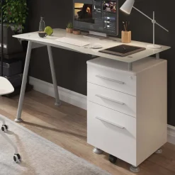 Scrivania con cassetti Strong, superficie in vetro
