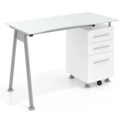 Scrivania con cassetti Strong, superficie in vetro