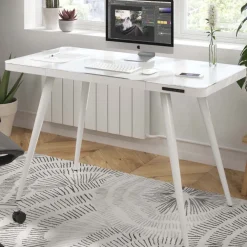 Scrivania di design Clarity, con caricatore wireless e gambe in acciaio
