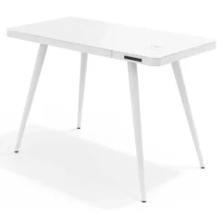 Scrivania di design Clarity, con caricatore wireless e gambe in acciaio