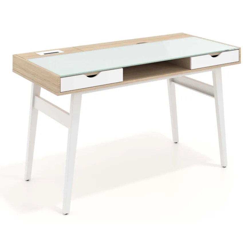 Scrivania Nimbus in vetro con cassetti, design moderno