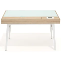 Scrivania Nimbus in vetro con cassetti, design moderno