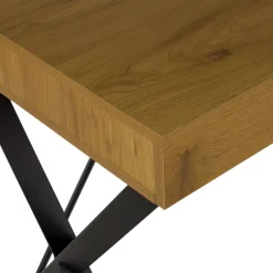 Scrivania PC Niza in legno massiccio di rovere e gambe a croce in acciaio