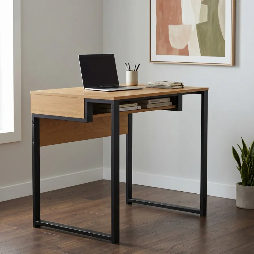Scrivania per ufficio Philadelphia in legno e acciaio, design compatto