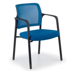 Sedia Conferenza Hermes con braccioli, base a 4 gambe, seduta ampia, schienale in rete
