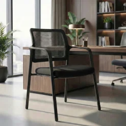 Sedia Conferenza Hermes con braccioli, base a 4 gambe, seduta ampia, schienale in rete