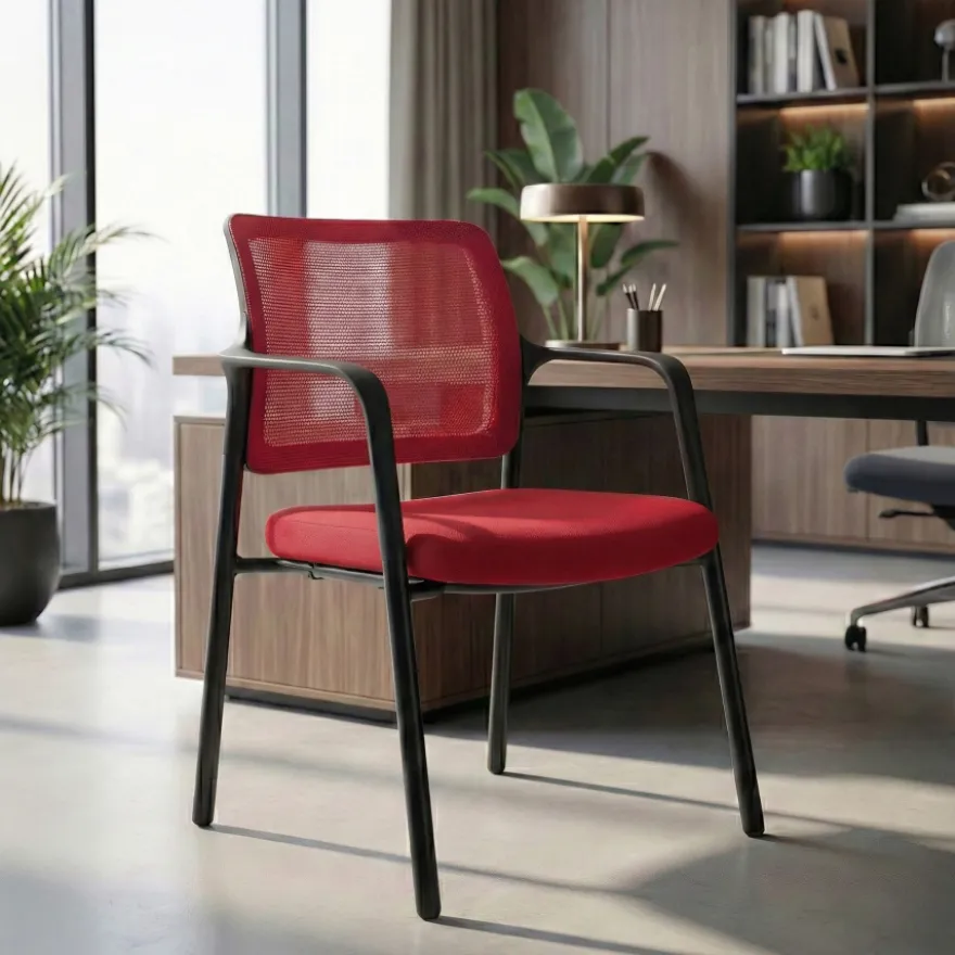 Sedia Conferenza Hermes con braccioli, base a 4 gambe, seduta ampia, schienale in rete