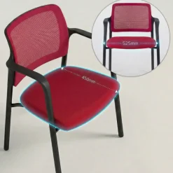 Sedia Conferenza Hermes con braccioli, base a 4 gambe, seduta ampia, schienale in rete