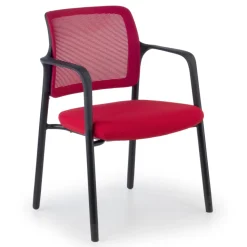 Sedia Conferenza Hermes con braccioli, base a 4 gambe, seduta ampia, schienale in rete