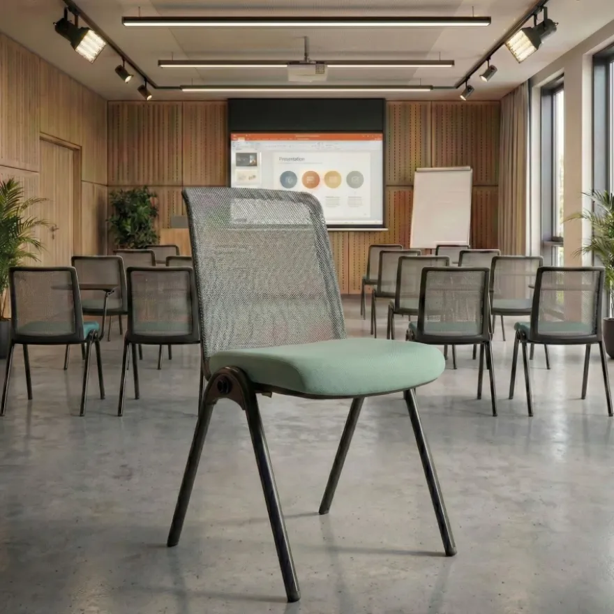 Sedia da conferenza Dora con schienale in rete, impilabile