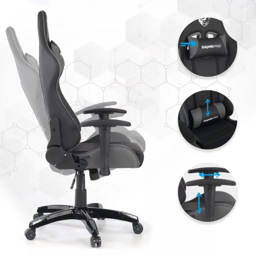 Sedia da Gaming GamePro, supporto lombare, braccioli 1D