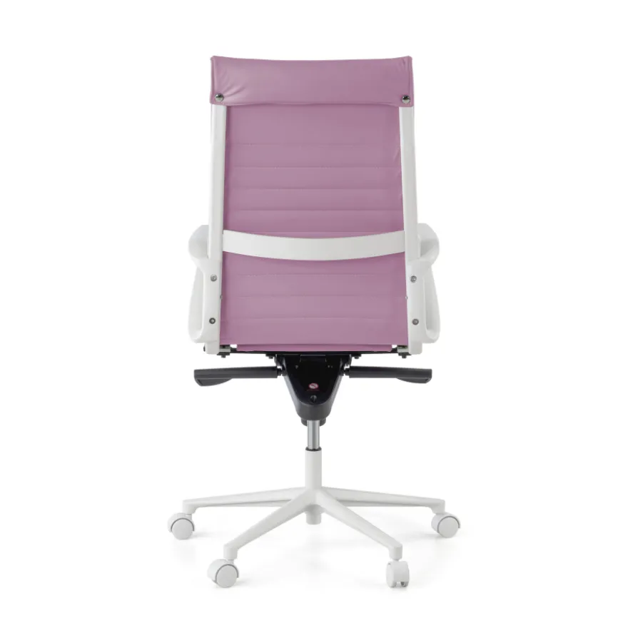 Sedia da ufficio design Cagliari, struttura bianca, schienale alto, ecopelle
