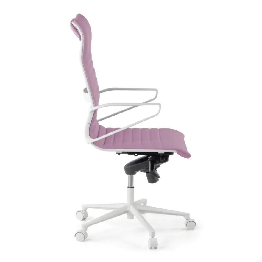 Sedia da ufficio design Cagliari, struttura bianca, schienale alto, ecopelle