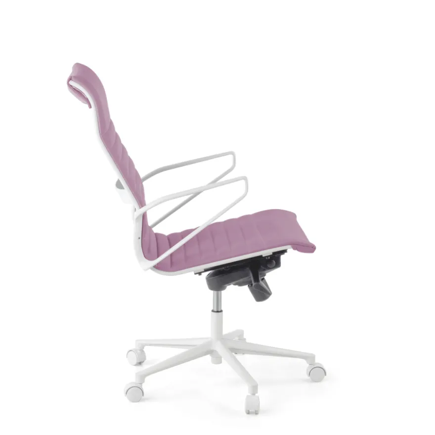 Sedia da ufficio design Cagliari, struttura bianca, schienale alto, ecopelle