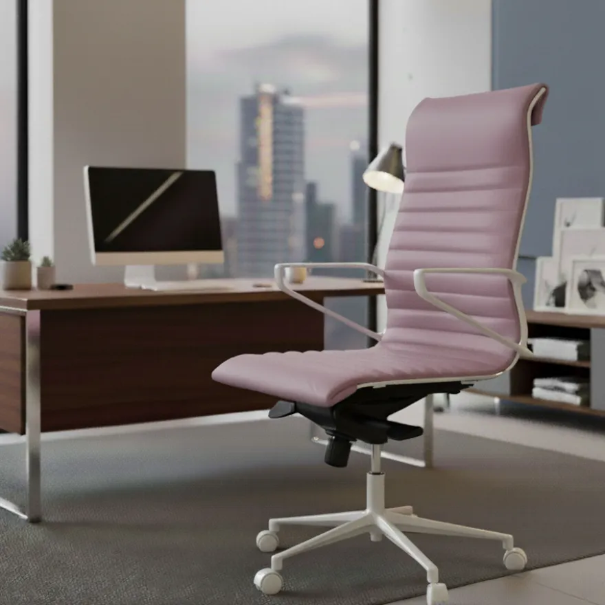 Sedia da ufficio design Cagliari, struttura bianca, schienale alto, ecopelle
