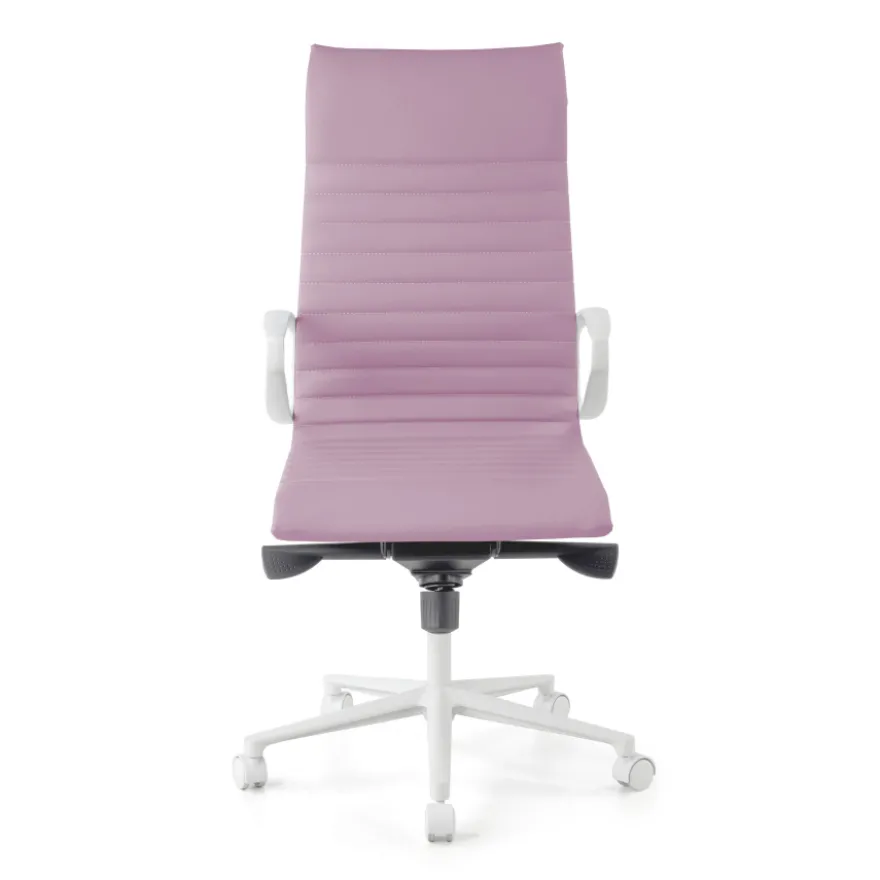 Sedia da ufficio design Cagliari, struttura bianca, schienale alto, ecopelle