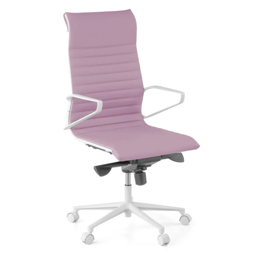 Sedia da ufficio design Cagliari, struttura bianca, schienale alto, ecopelle
