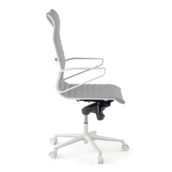 Sedia da ufficio design Cagliari, struttura bianca, schienale alto, ecopelle