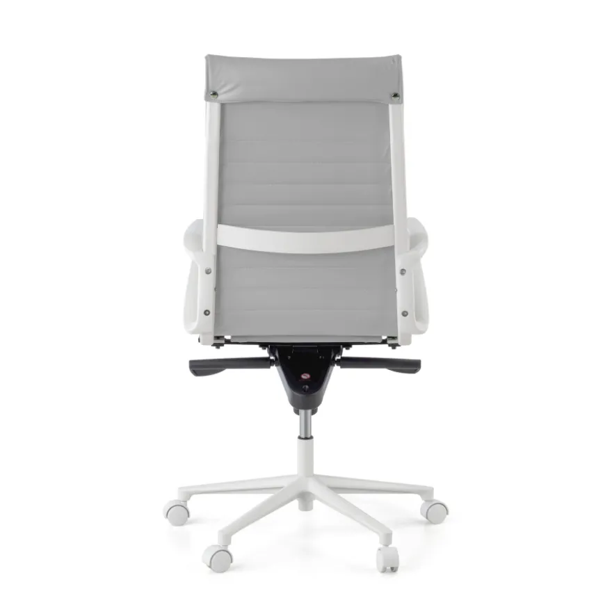 Sedia da ufficio design Cagliari, struttura bianca, schienale alto, ecopelle