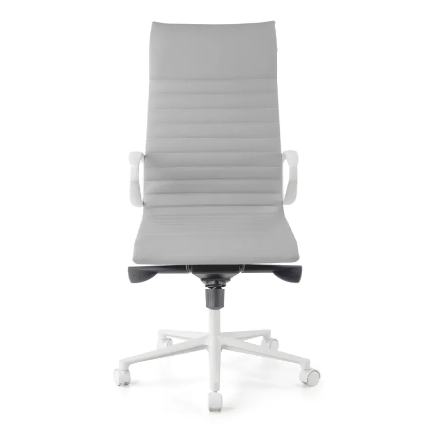 Sedia da ufficio design Cagliari, struttura bianca, schienale alto, ecopelle