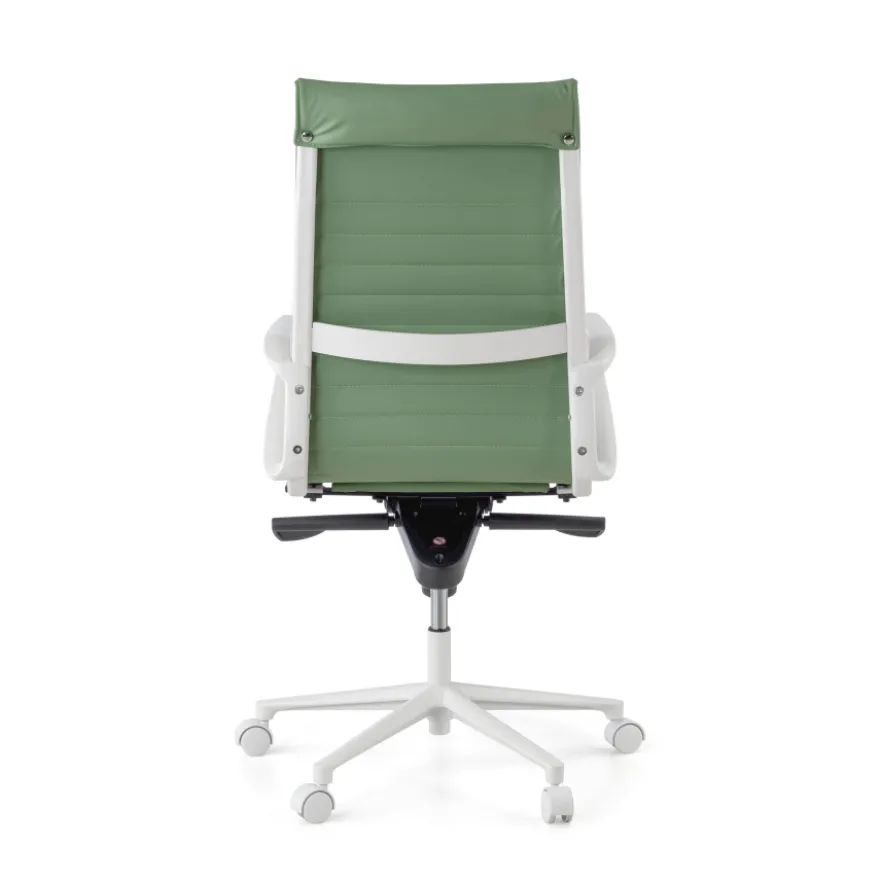 Sedia da ufficio design Cagliari, struttura bianca, schienale alto, ecopelle